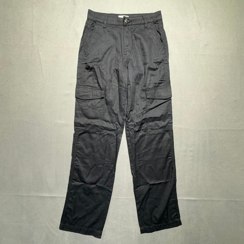 Mango MNG Black Cargo Pants Tencel Cotton Straight Leg Utility Trousers Small